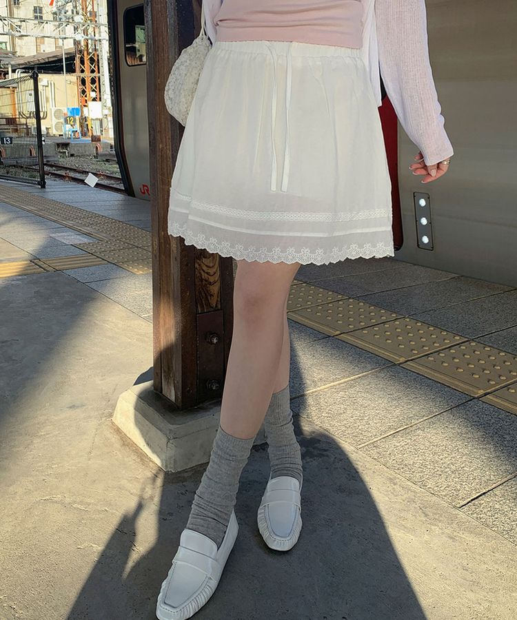 レースバンディングミニスカート IVORY