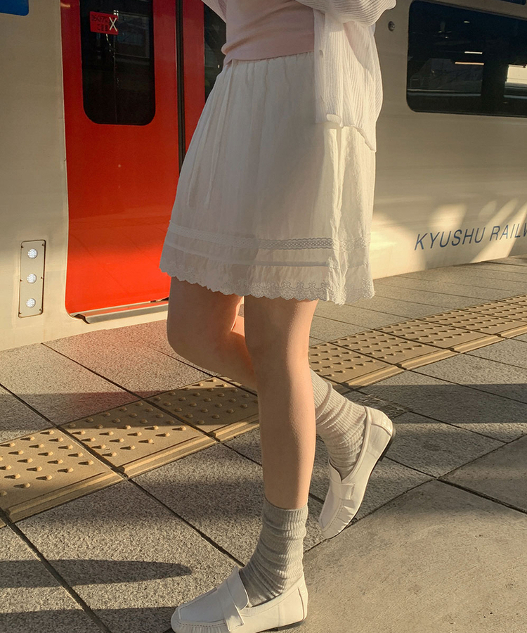レースバンディングミニスカート IVORY