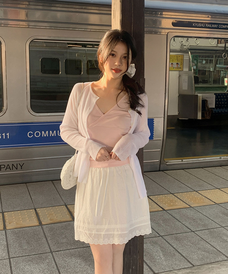 レースバンディングミニスカート IVORY