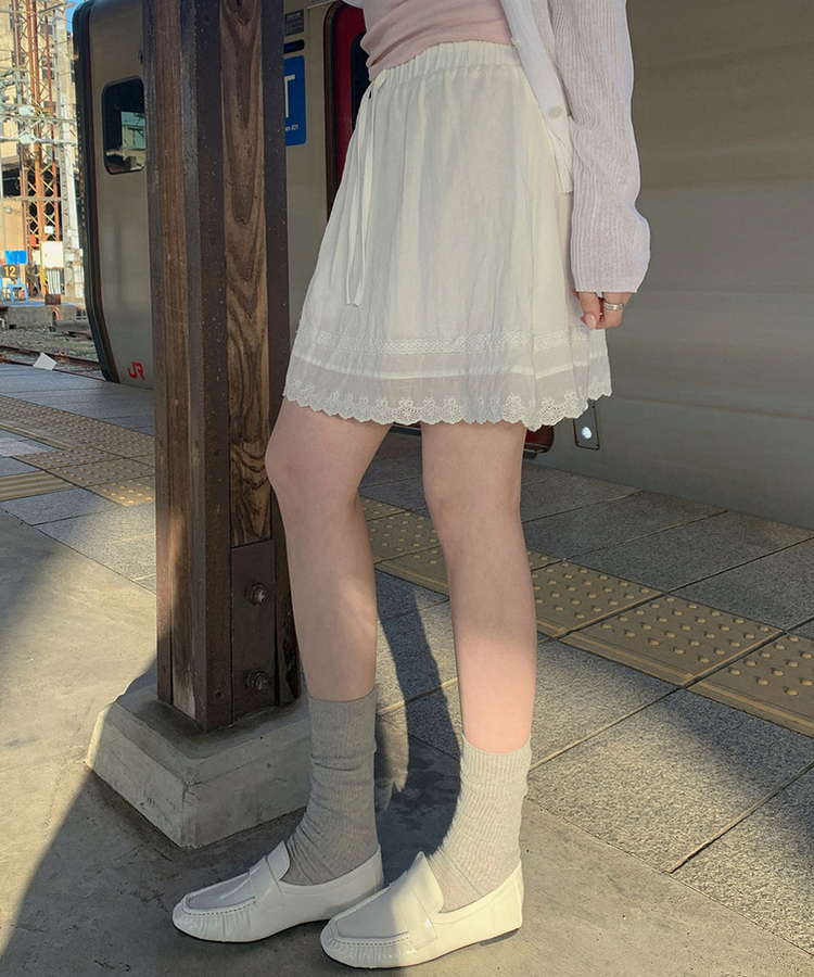 レースバンディングミニスカート IVORY