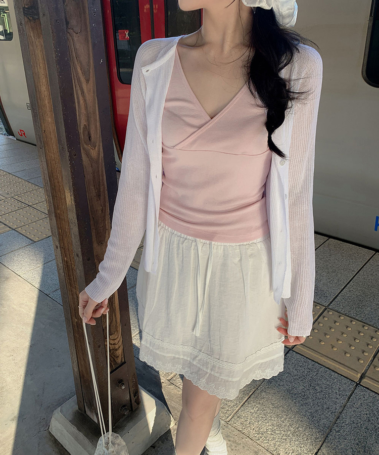 レースバンディングミニスカート IVORY