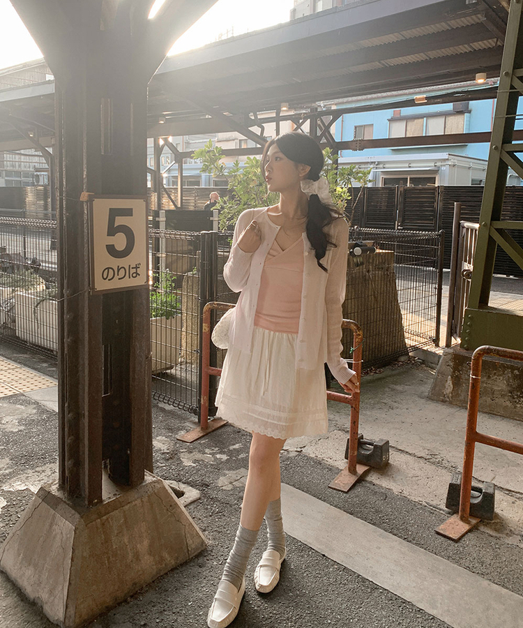 レースバンディングミニスカート IVORY