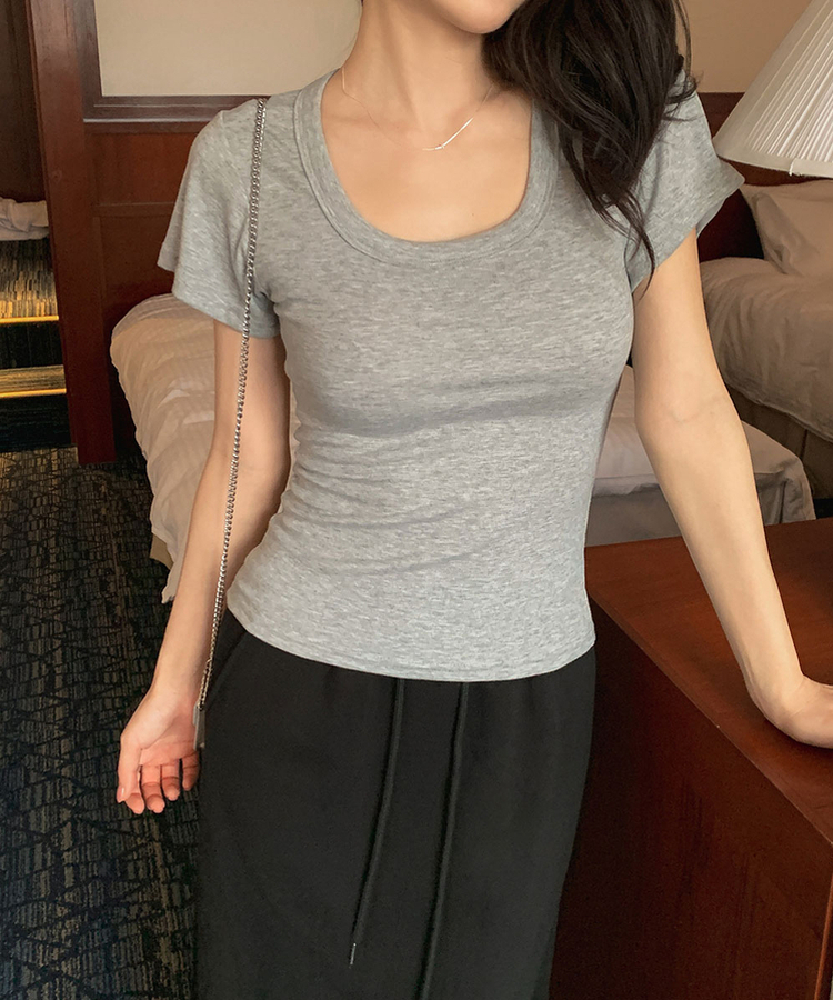 スリムUネック半袖Tシャツ(7color) GRAY