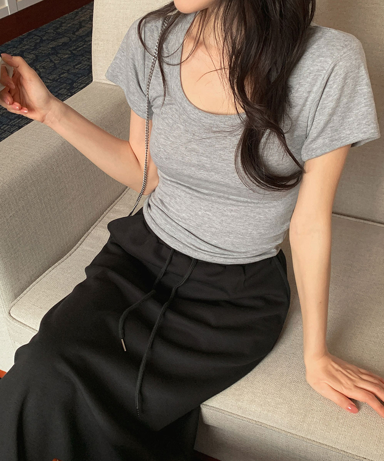 スリムUネック半袖Tシャツ(7color) GRAY