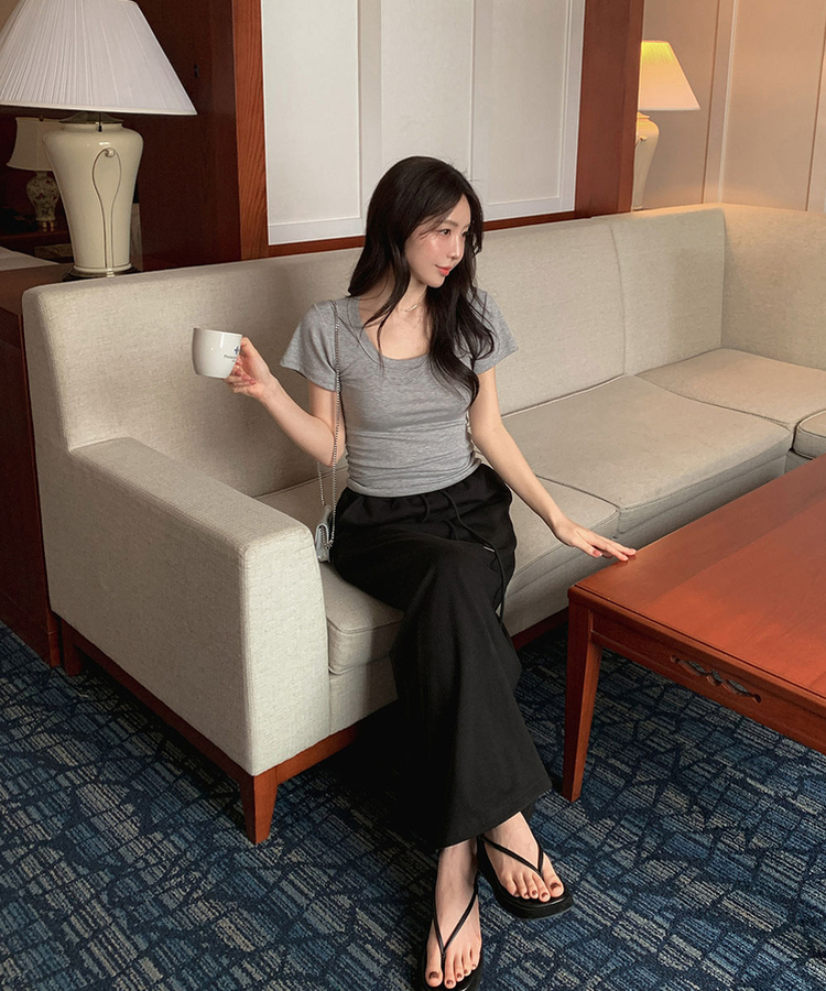 スリムUネック半袖Tシャツ(7color) GRAY