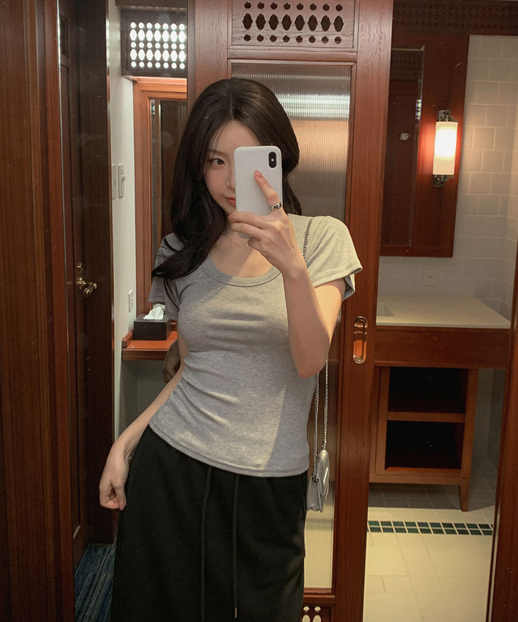 スリムUネック半袖Tシャツ(7color) GRAY