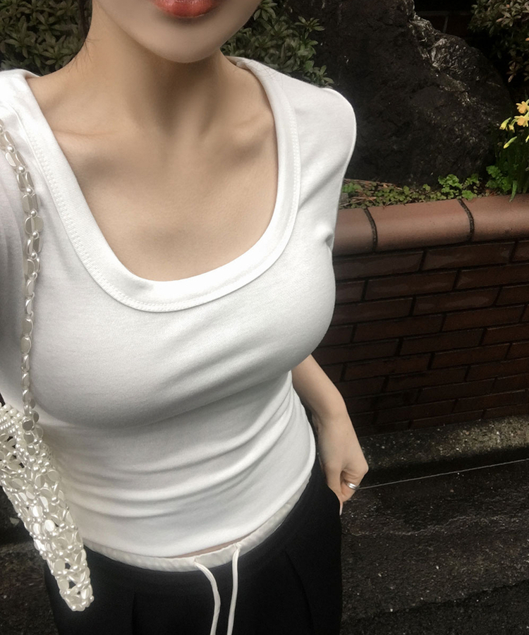 スリムUネック半袖Tシャツ(7color) IVORY