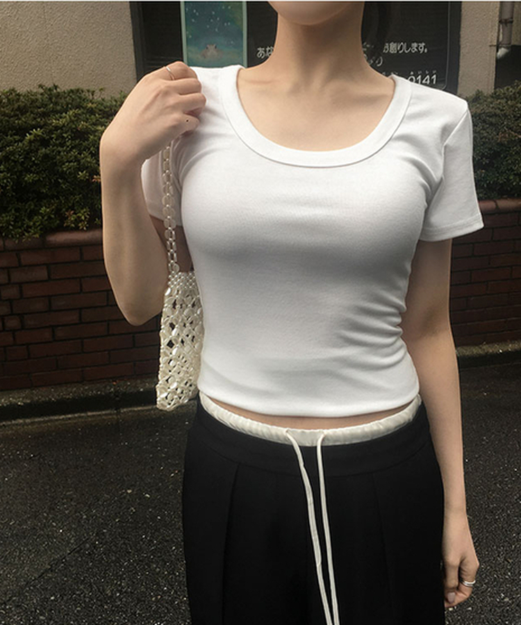 スリムUネック半袖Tシャツ(7color) IVORY