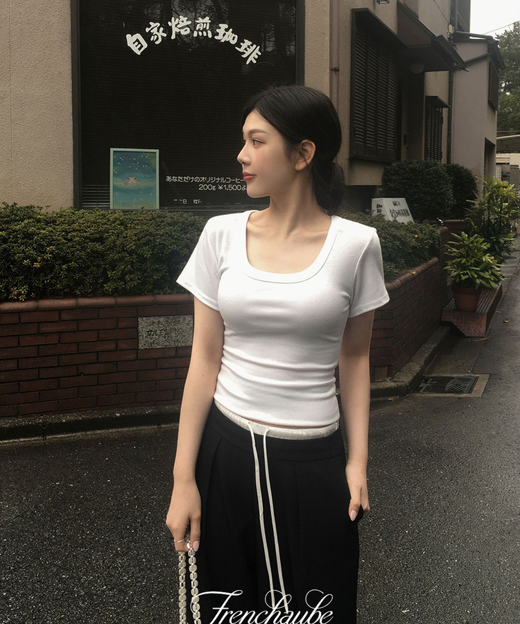 スリムUネック半袖Tシャツ(7color) IVORY