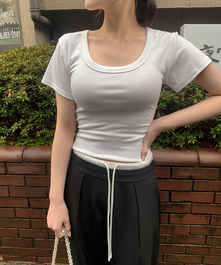 スリムUネック半袖Tシャツ(7color) IVORY