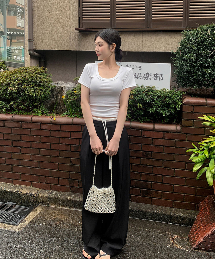 スリムUネック半袖Tシャツ(7color) IVORY