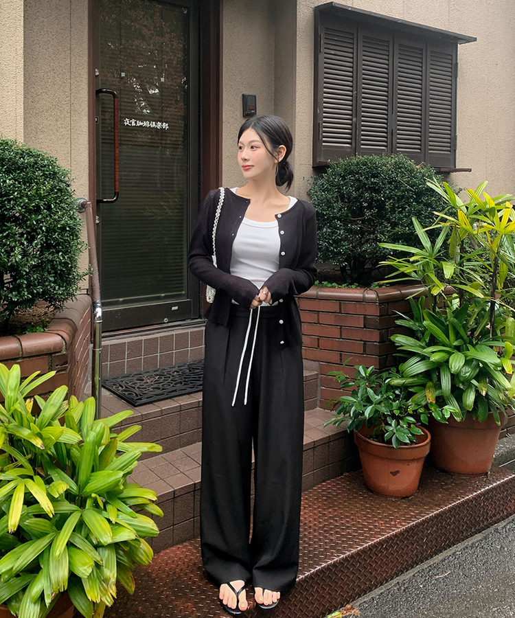 レイヤードワイドスラックスパンツ BLACK