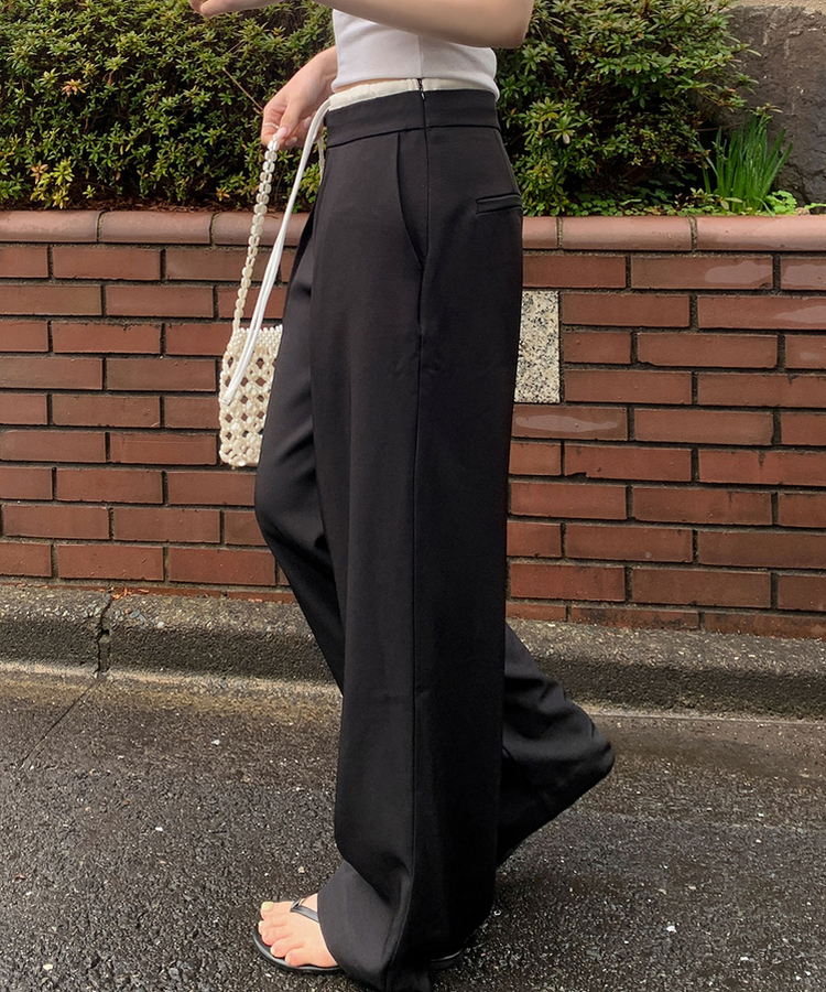 レイヤードワイドスラックスパンツ BLACK