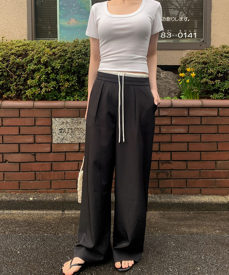 レイヤードワイドスラックスパンツ BLACK