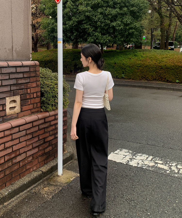 レイヤードワイドスラックスパンツ BLACK