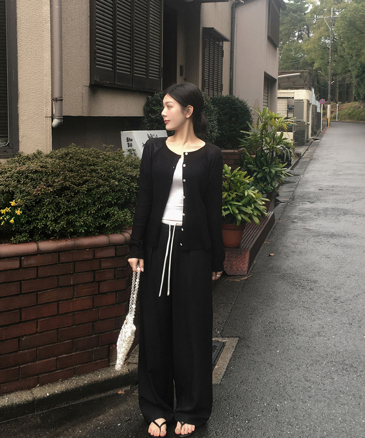 レイヤードワイドスラックスパンツ BLACK