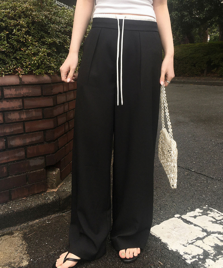 レイヤードワイドスラックスパンツ BLACK