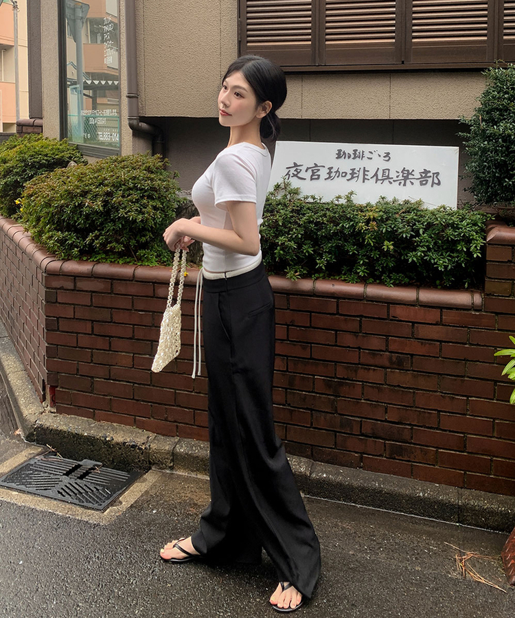 レイヤードワイドスラックスパンツ BLACK