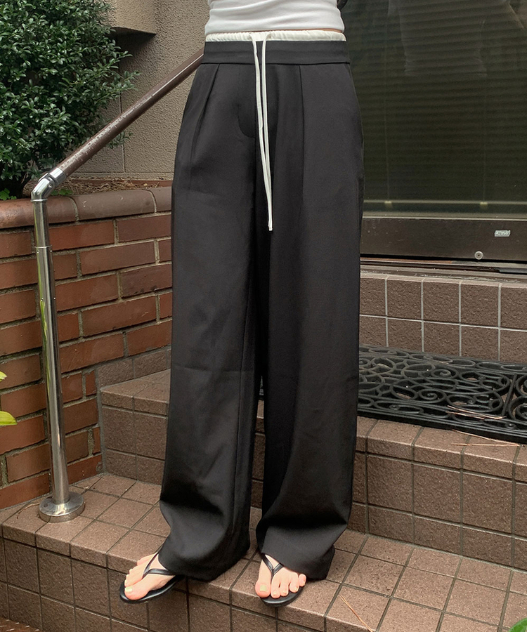 レイヤードワイドスラックスパンツ BLACK