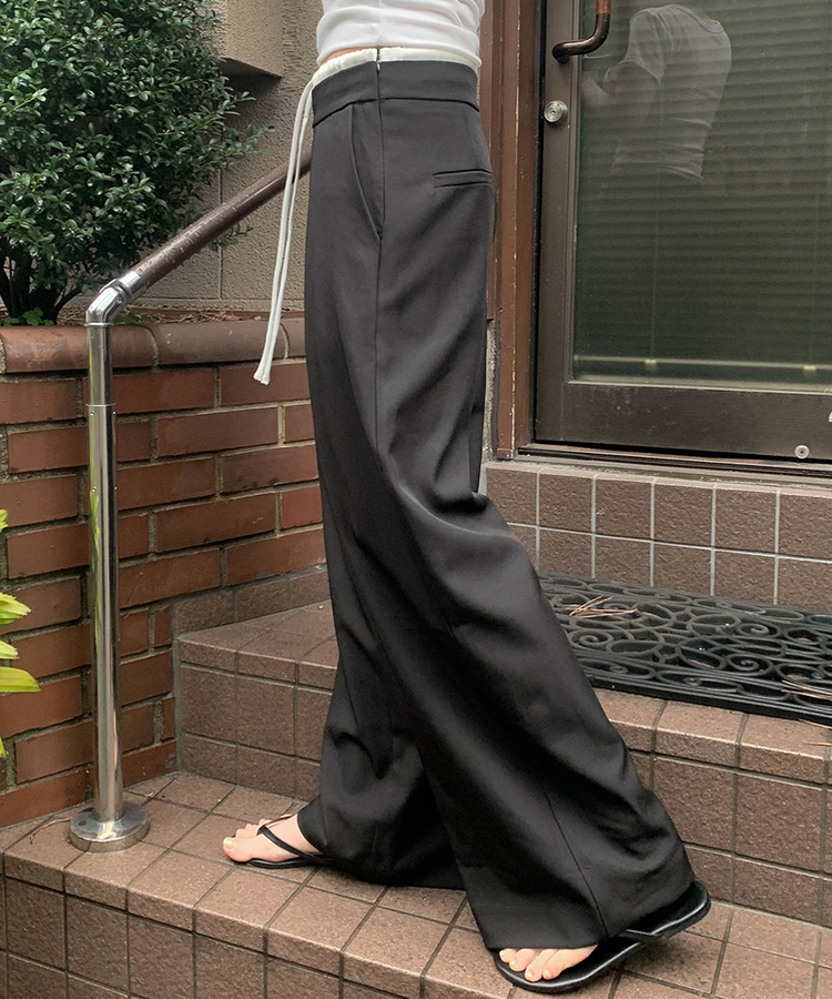 レイヤードワイドスラックスパンツ BLACK