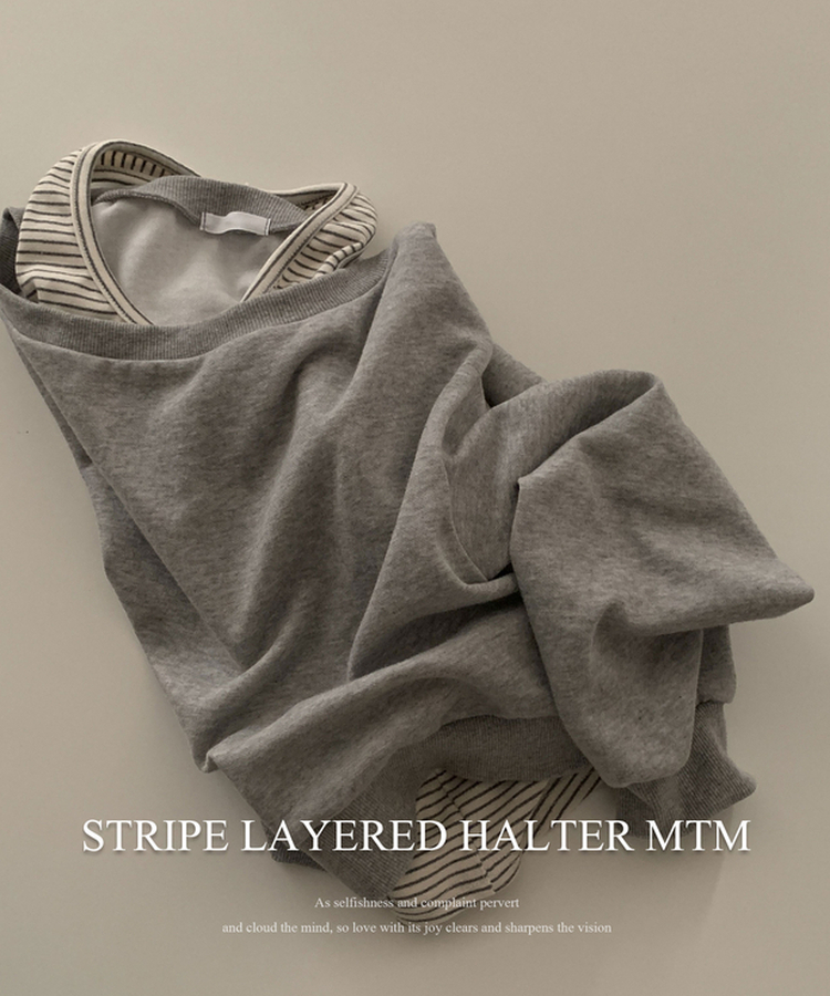 【SET】ストライプホルターキャミソール ワンショルダートレーナー