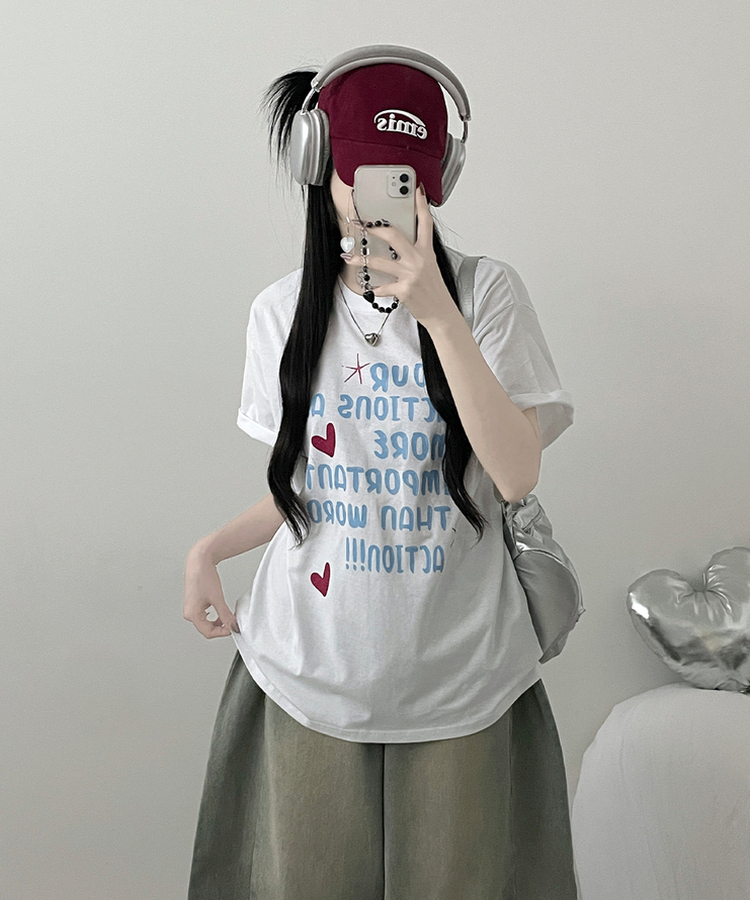 모어러브레터링프린팅박스핏반팔티셔츠 아이보리