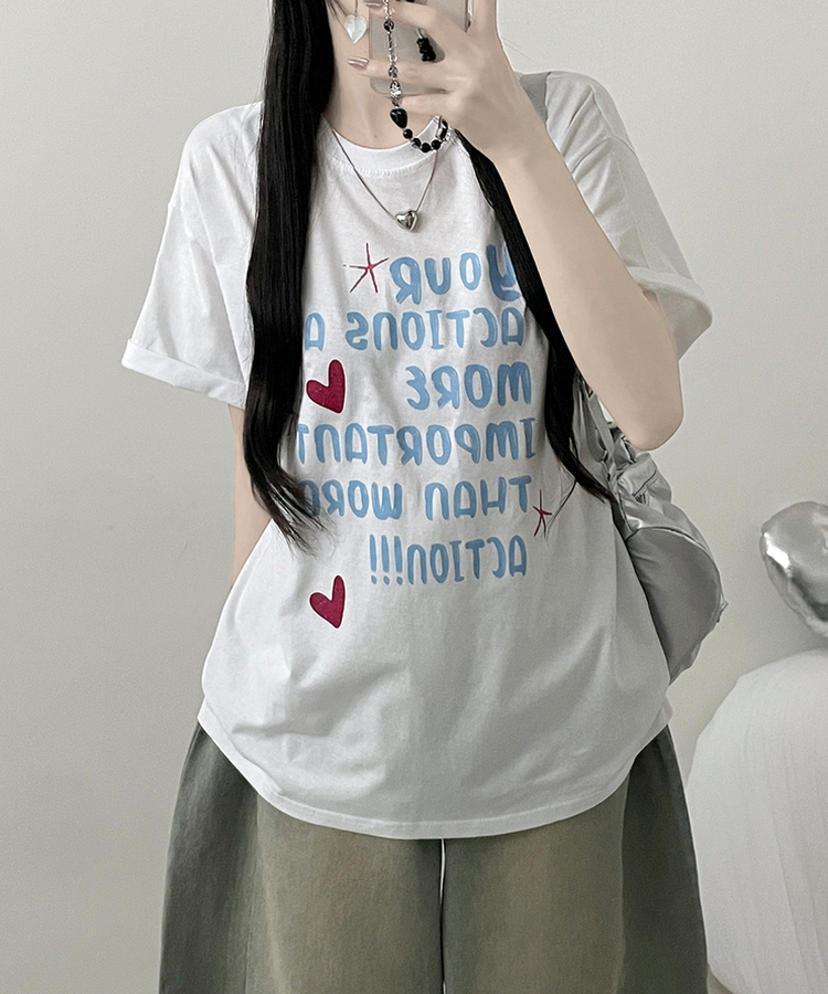 모어러브레터링프린팅박스핏반팔티셔츠 아이보리