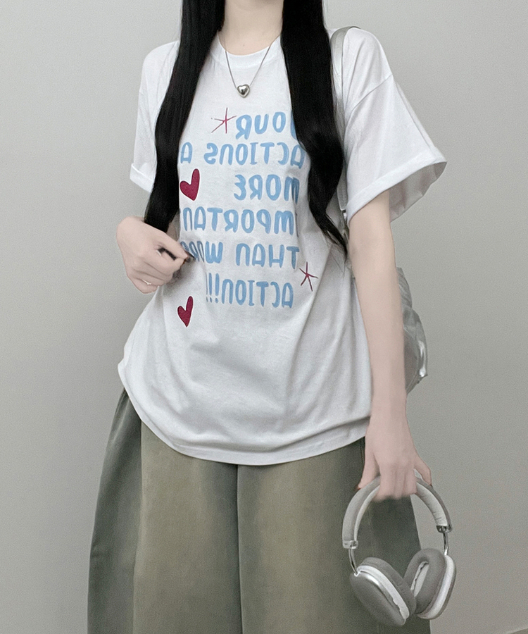 모어러브레터링프린팅박스핏반팔티셔츠 아이보리