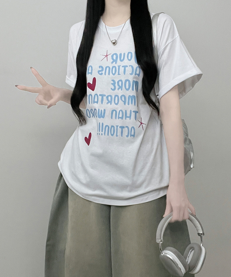 모어러브레터링프린팅박스핏반팔티셔츠 아이보리