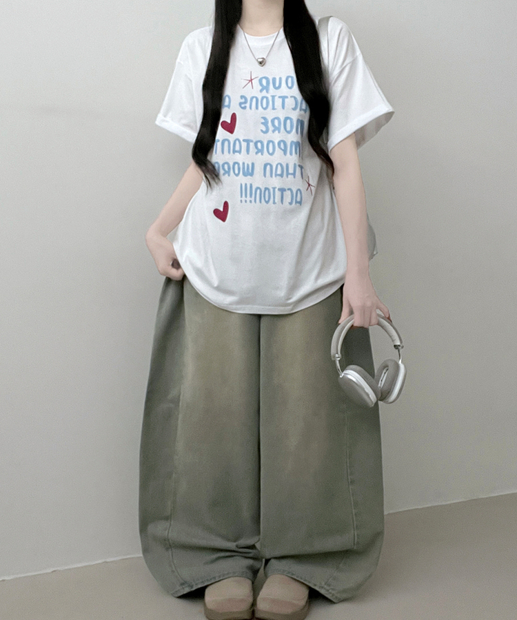 모어러브레터링프린팅박스핏반팔티셔츠 아이보리