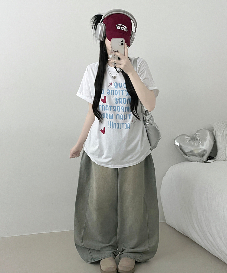 모어러브레터링프린팅박스핏반팔티셔츠 아이보리