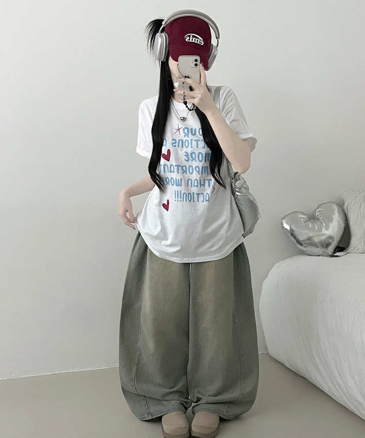 모어러브레터링프린팅박스핏반팔티셔츠 아이보리