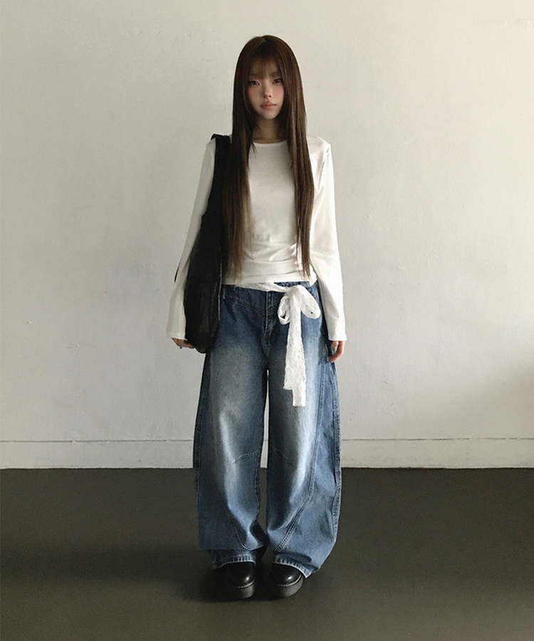 【丈別】カーブスリットポケットデニム MIDDLE BLUE