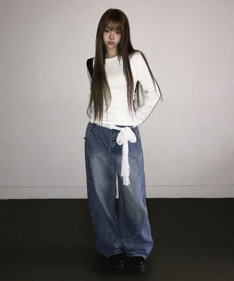 【丈別】カーブスリットポケットデニム MIDDLE BLUE