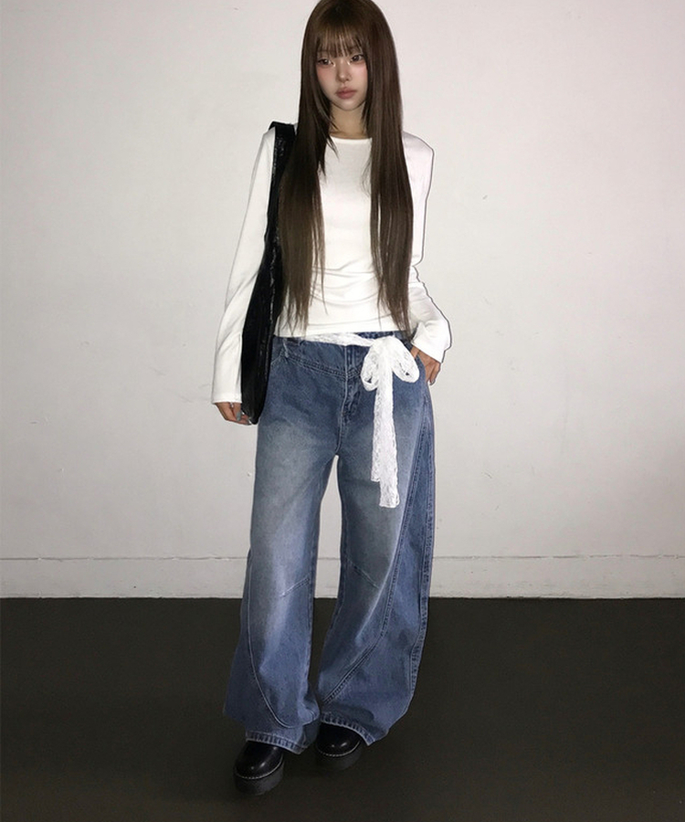 【丈別】カーブスリットポケットデニム MIDDLE BLUE