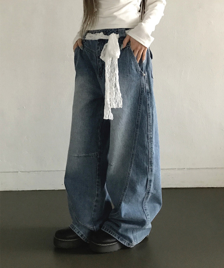 【丈別】カーブスリットポケットデニム MIDDLE BLUE