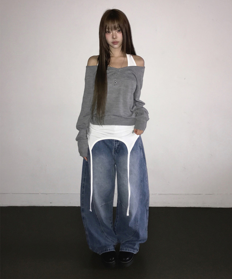 【丈別】カーブスリットポケットデニム MIDDLE BLUE