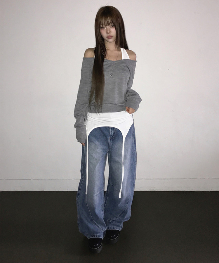 【丈別】カーブスリットポケットデニム MIDDLE BLUE