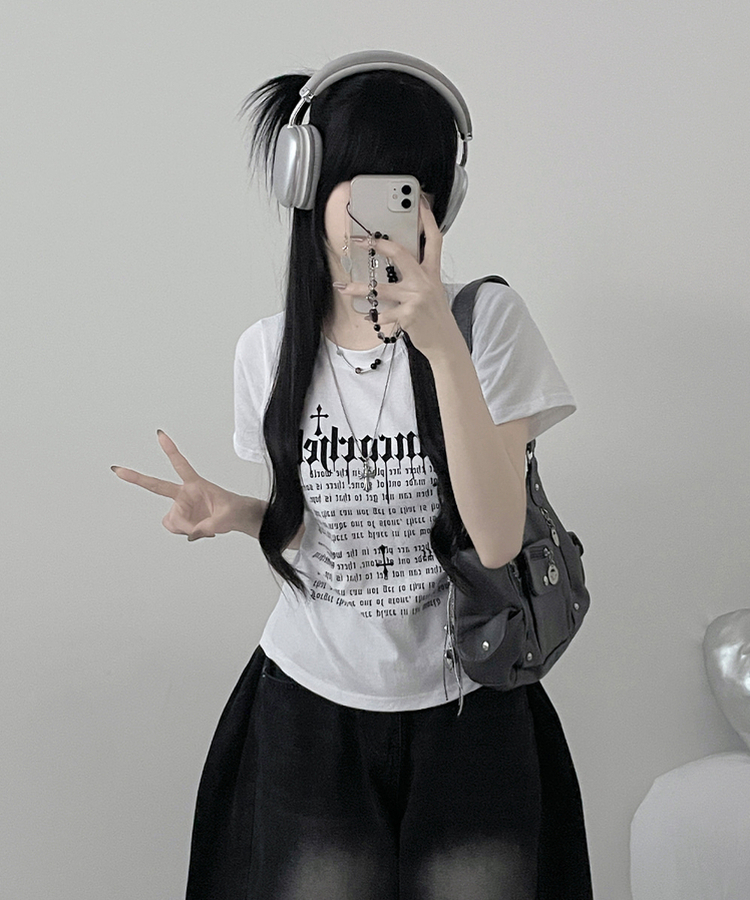 반팔ver두벌레터링빈티지세미크롭반팔티셔츠 아이보리