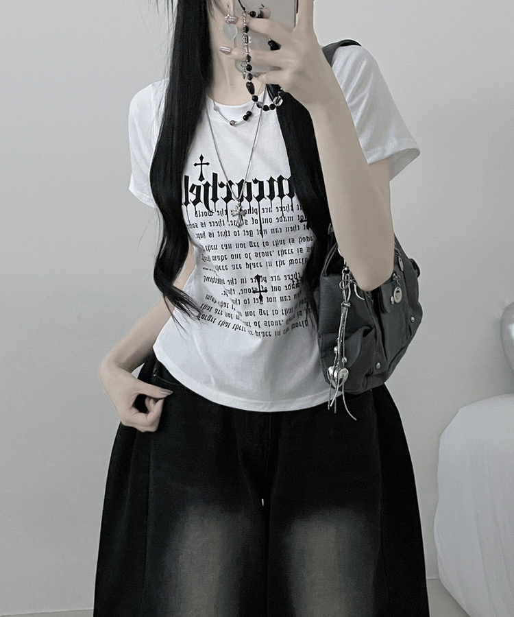 반팔ver두벌레터링빈티지세미크롭반팔티셔츠 아이보리