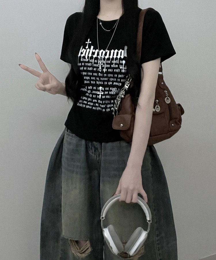 반팔ver두벌레터링빈티지세미크롭반팔티셔츠 블랙