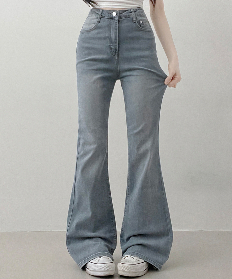 【丈別】L隠しバンド付きセミウォッシュデニムパンツ(6color) GREY