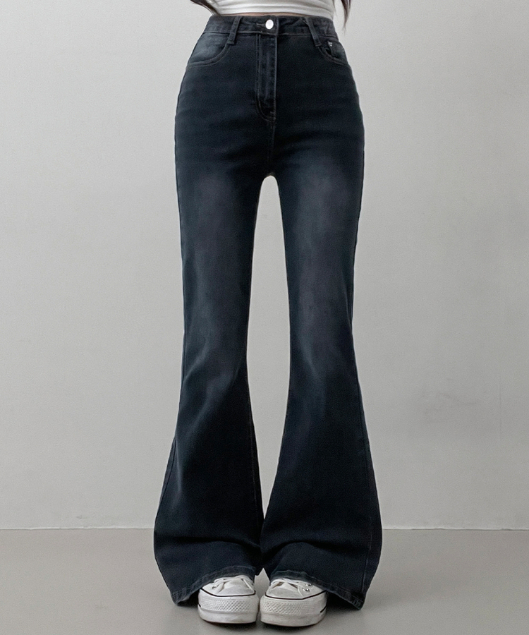 【丈別】L隠しバンド付きセミウォッシュデニムパンツ(6color) DEEP DENIM