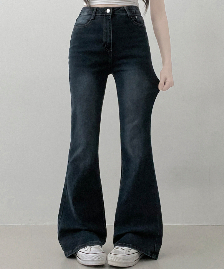 【丈別】L隠しバンド付きセミウォッシュデニムパンツ(6color) DEEP DENIM