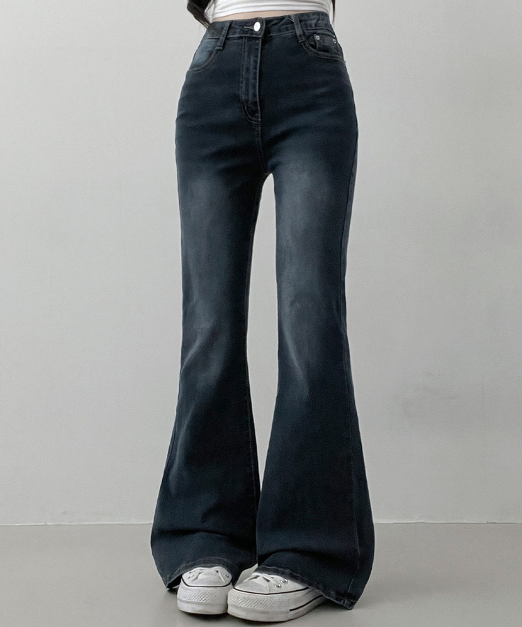 【丈別】L隠しバンド付きセミウォッシュデニムパンツ(6color) DEEP DENIM