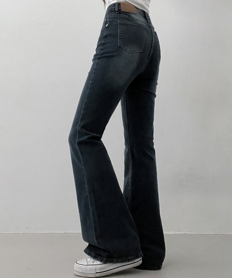 【丈別】L隠しバンド付きセミウォッシュデニムパンツ(6color) DEEP DENIM