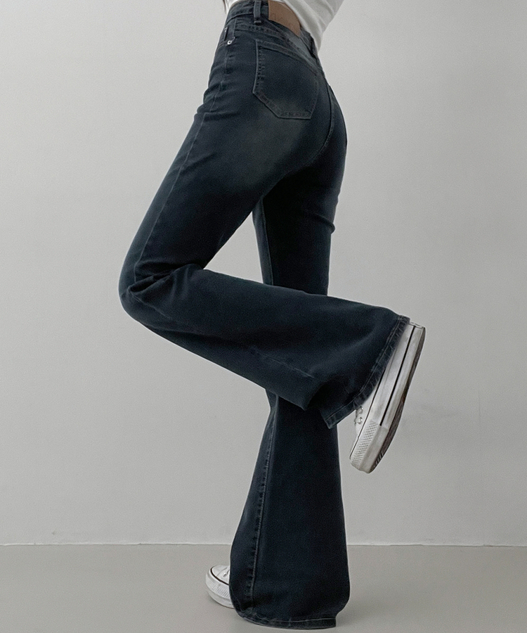 【丈別】L隠しバンド付きセミウォッシュデニムパンツ(6color) DEEP DENIM