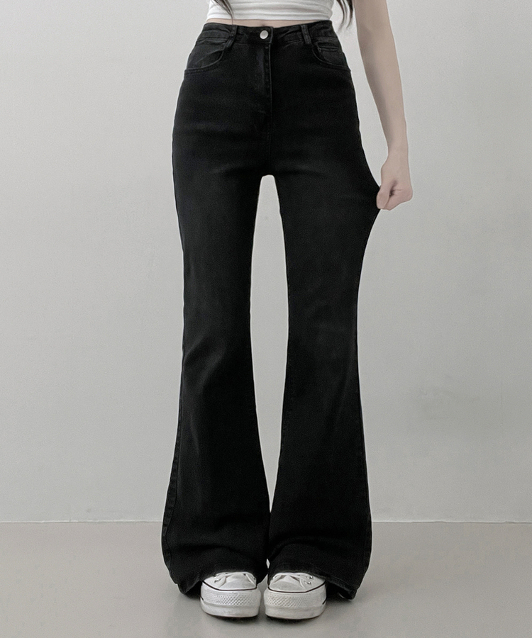 【丈別】L隠しバンド付きセミウォッシュデニムパンツ(6color) BLACK DENIM