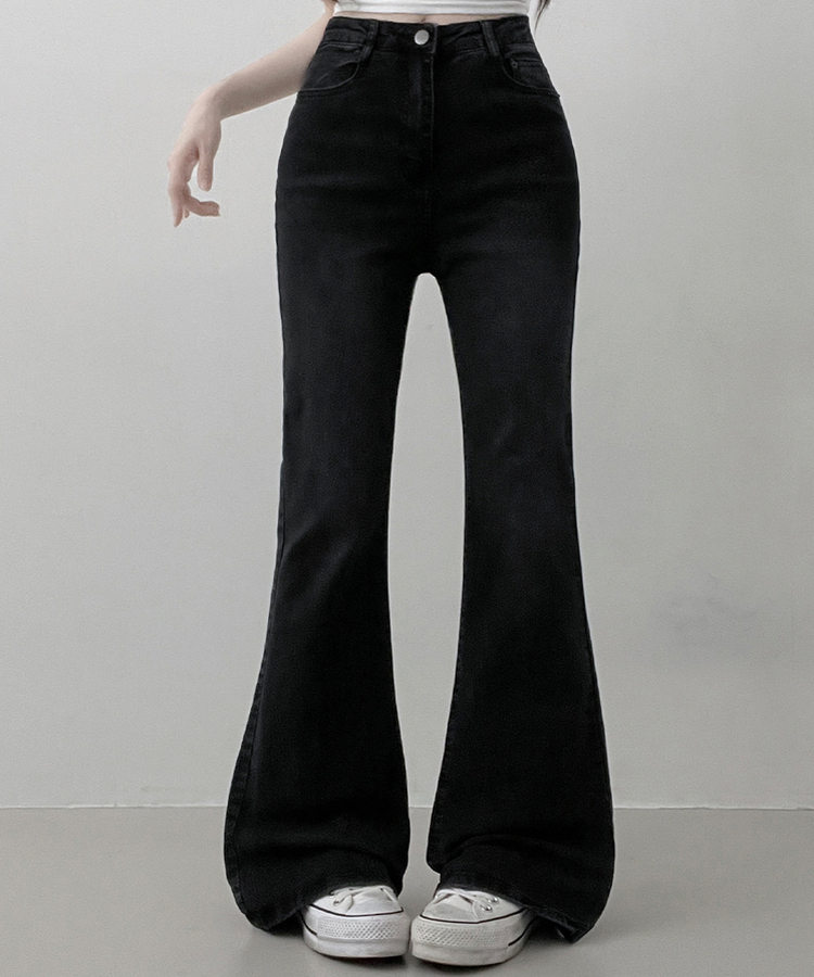 【丈別】L隠しバンド付きセミウォッシュデニムパンツ(6color) BLACK DENIM