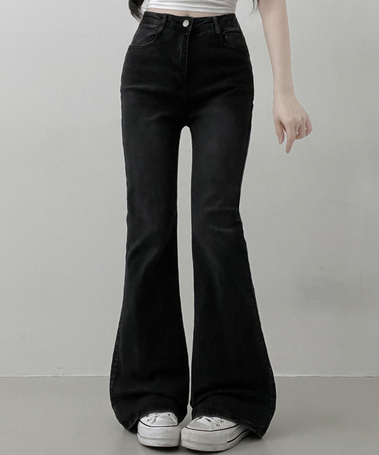 【丈別】L隠しバンド付きセミウォッシュデニムパンツ(6color) BLACK DENIM